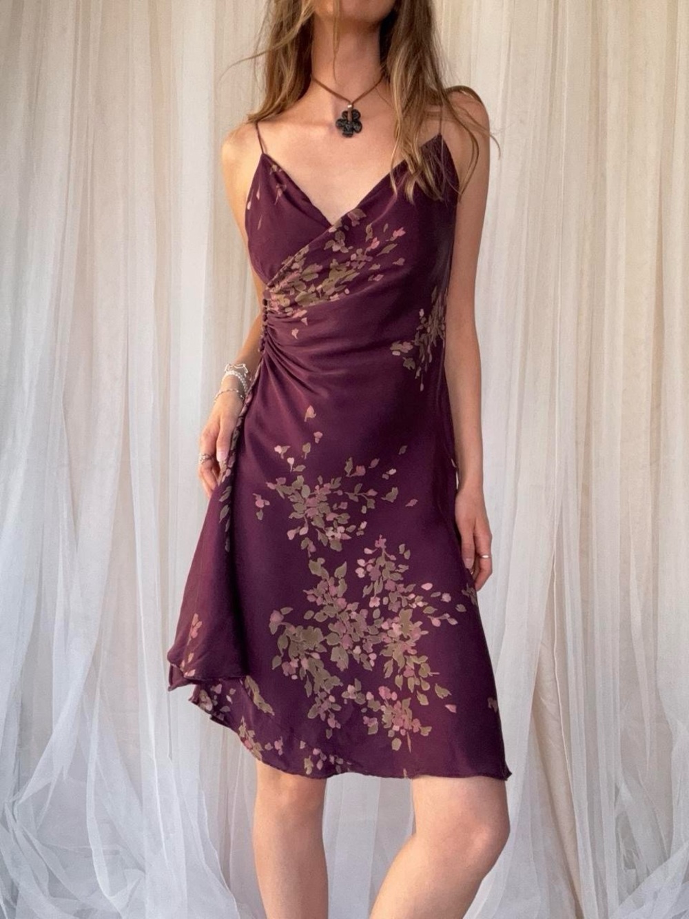 Jones New York Plum Floral Silk Slip Mini Dress